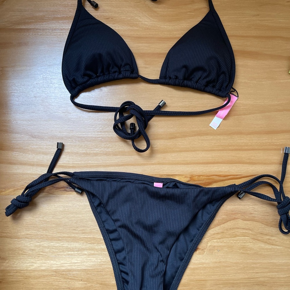 Pink Black Triangle Bikini Set